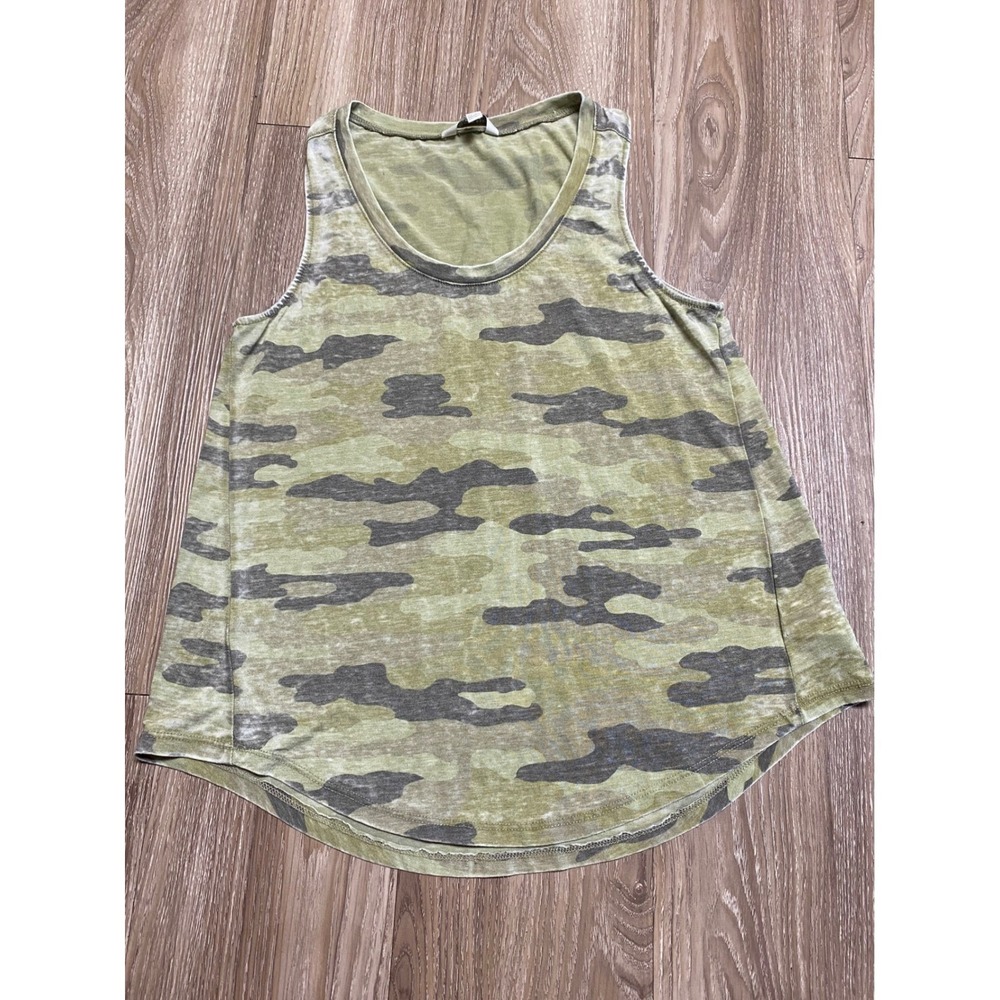 Lucky Brand Womens Medium Green Camo Print Sleeveless Scoop Neck Tank Top
